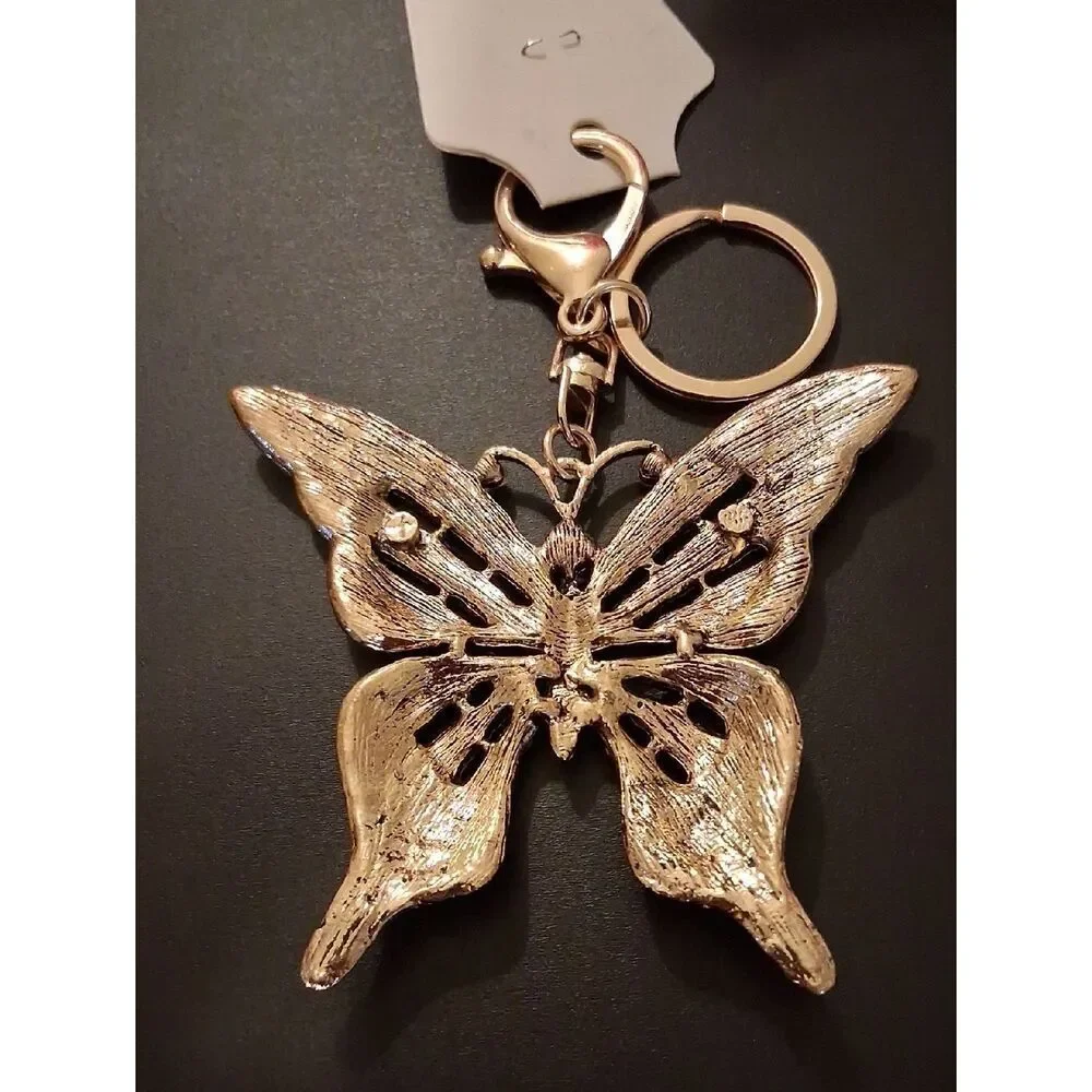Large Butterfly Keychain With Multicolored Rhinestones. Nickle Free. New